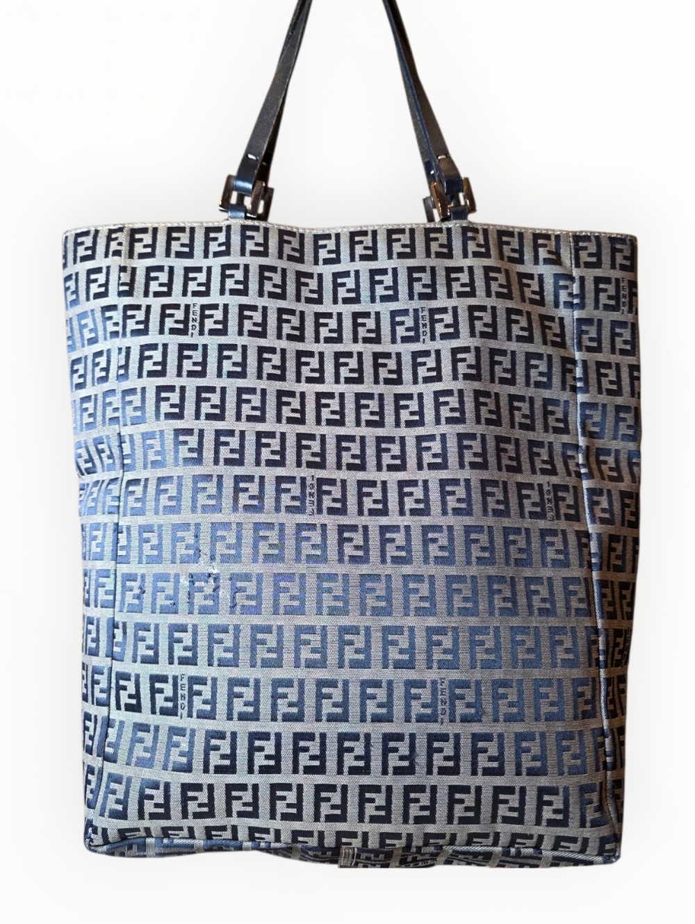 Fendi Zucchino Blue Monogram Tote Bag FF Canvas Shoulder Bag Vintage - Picture 2 of 12